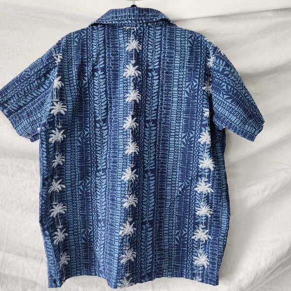 Pacific Legend Youth Medium Hawaiian Shirt Blue Palm Tree Aloha Button-Up Island - Picture 5 of 6